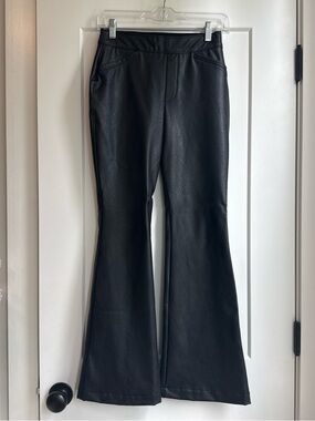 Spanx Leather-Like Flare Pant in size Petite Small in Luxe Black